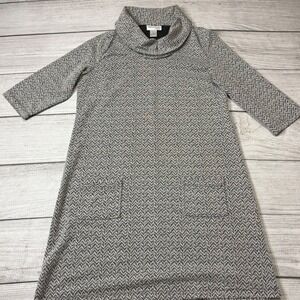 NorthStyle Women's Cowl Neck 3/4 Sleeve Black White Herringbone A-line Dress XL